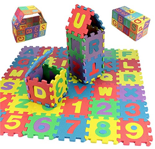Pusselmatta för barn, 36 stycken pussel, mjuka EVA-skumgummimattor, mattor med siffrorna 0 till 9 och 26 bokstäver (AZ) för barn baby CE-certifikat (66 x 66 cm)