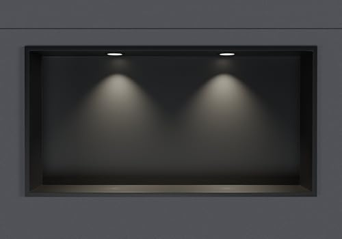 BERNSTEIN Wandnische aus Edelstahl NT306010X mit LED-Spot - 30 x 60 x 10 cm (H x B x T) - Farbe wählbar, Farbe:Schwarz, LED-Spot:2X Spot Einbaurahmen Schwarz matt