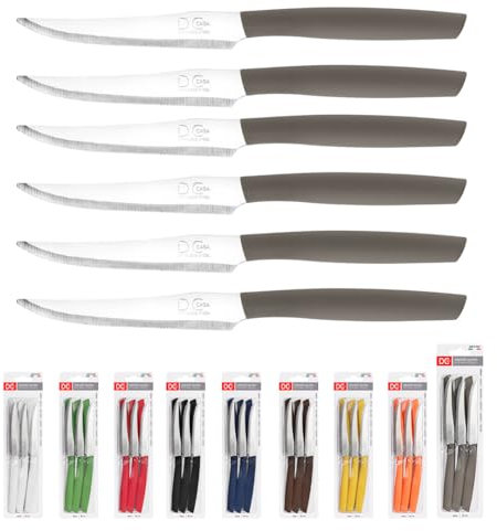 Dc Casa Set Coltelli da Tavola Bistecca 11 cm - 6 Pezzi in Acciaio Inox, Coltelli Bistecca Punta Seghettata (Tortora)