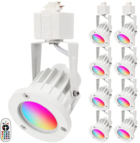 INTWELL 15W RGB LED Track Light Heads,Color Changing Track Lighting Head for Accent,Art,Party,Game Room,RGBW Ceiling Track Spotlight Fixtures Halo Type 8 Pack (White)