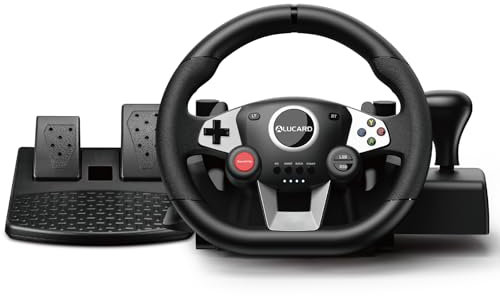 VooFun Racing Wheel, Gaming Lenkrad Kompatibel für PC/ PS4/ Switch/ PS3/ Xbox One/Xbox 360, PC Lenkrad mit Pedalen, 270 Grad, Programmierbare Tasten, Vibrationen Feedback, Schwarz