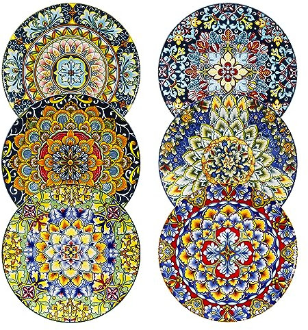 vancasso SIMI Platos de Ensalada de Porcelana, 21.8cm Plato de desayuno, Platos de Postre, 6 piezas, Aptos para Lavavajillas y Microondas, Vajilla Colorida Boho