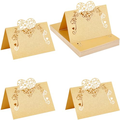CRASPIRE 60 Uds Tarjetas de Lugar de Mesa de Boda Papel de Corazón Hueco Dorado 3D Número de Asiento Nombre Tarjetas de Lugar para Boda Compromiso Día de San Valentín Decoración de Fiesta Recepción