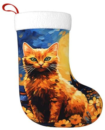 cfpolar Ölgemälde Katze Weihnachtsstrümpfe 45 cm, Weihnachtsbaum Hängende Strumpf Weihnachtsdekorationen Ornamente Strumpf Klassischer Geschenkhalter für Urlaub Famliy Home Party Saison Dekor