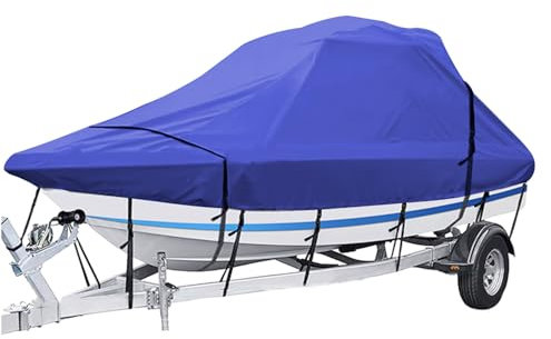 Bootshaube wasserdichte 600D, Trailer T-Top Bootsabdeckung Marine Grad Oxford-Stoff Staubdichte Hochleistungs-Marine-Cover für Yacht Outdoor-Schutz,Blau,23~25FT：780 * 330 * 234CM