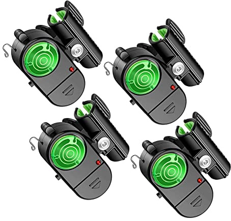 Geynutaly New 4Pcs Fishing Bite Alarm, Sensitive Electronic Fishing Alarms Indicator, Sound Bite Alert Bell with LED Lights, Black