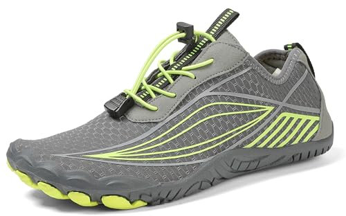 Teechodina Chaussures à orteils unisexes, aquatiques, de plage, pieds nus, de trail, de surf, Gris 43 EU