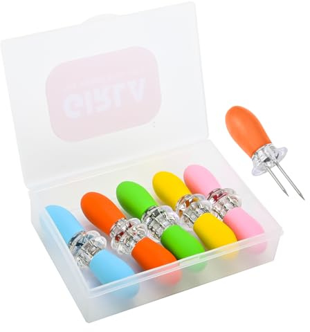 Girla Interlocking Corn on the Cob Holders Set - 5 Pairs (10 Pcs) Corn Cob Holders with Silicone Handles, Dishwasher Safe Corn Skewers, Bright Color Corn Sticks for Easy & Fun Dining, BBQ, and Parties