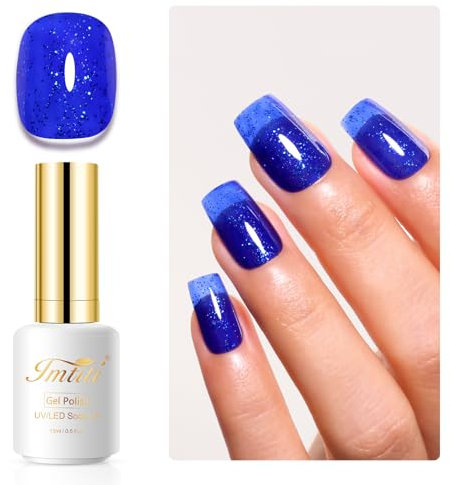 Imtiti Glitter Gel Nail Polish, Deep Blue Iridescent Glitter Gel Polish Soak Off LED UV Diamond Shimmer Sparkle Nail Gel Polish Fall Winter Manicure Gel Nail Polish Kit 15ML