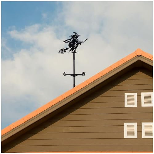 BesBet Wetterhahn Hexe, Wetterhahn Windspiel, Böse Hexe Garten Deko, Windanzeiger Dach, für Hausgarten, Hof, Halloween, Außendekoration