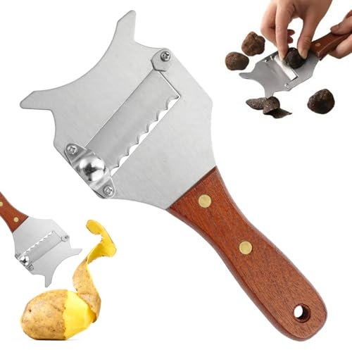 Trüffelhobel,Käseschneider Trüffelschneider,Edelstahl Trüffel Käsehobel,Gourmethobel mit Holzgriff und Einstellbare Klinge,Profi Trüffelhobel,Verstellbarer Schokoladenrasierer für Käse,Knoblauch,Pilze