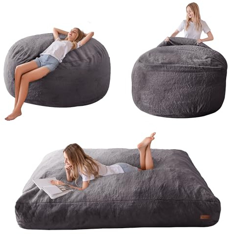 MAXYOYO Sitzsack-Bett – umwandelbar von Sitzsack-Sessel zu Bett – Schaumstoff-Sofa mit zotteligem Bezug und Flauschiger Füllung für Erwachsene, Jugendliche, Gäste (Anthrazit, 135x190 cm)