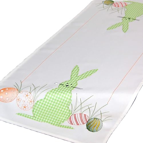 Raebel Tischläufer Ostern 40x90 Hase Hellgrün Tischdecke Decke Läufer Osterdekoration Stoff Bestickt