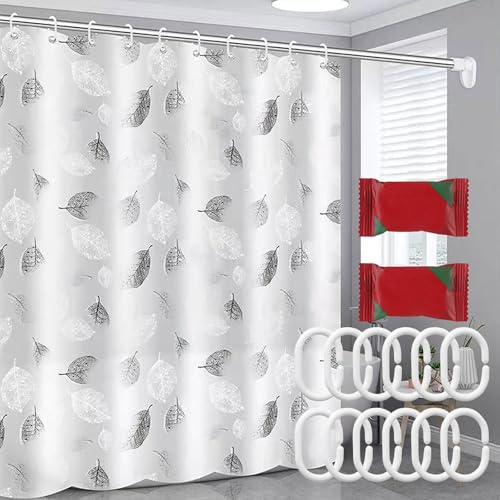 Comioke Tenda Vasca da Bagno,Tenda Doccia Tessuto, Tenda Doccia Antimuffa, Tenda da Bagno Impermeabile, Tende Doccia Lavabile, Adatto a Famiglie, Hotel, Modello di Foglie,120 X 200cm