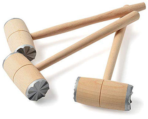 Fleischklopfer, Doppelseitig Fleischhammer Schnitzelklopfer aus Holz Schnitzelhammer Klopfhammer mit Aluminiumköpfen für Hotels Restaurants und zu Hause