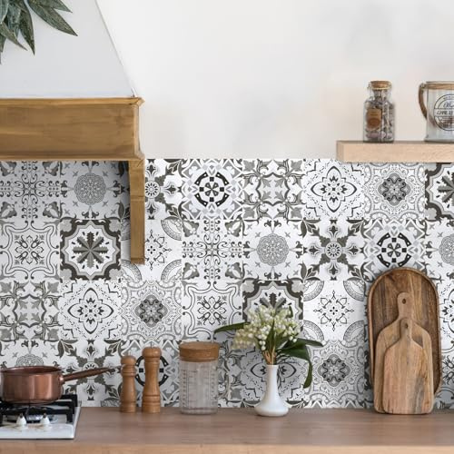 Honcet Tile Stickers for Kitchen Stick on Tiles Bathroom Peel and Stick | Tile Stickers for Kitchen Bathroom 50pcs,Self Adhesive Wall Tiles Grey,Peel and Stick on Wall Tiles Waterproof Vinyl 15x15cm