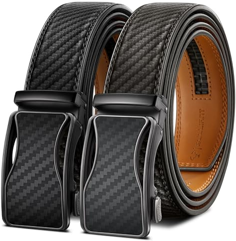 KEMISANT Gürtel Herren 2er, Gürtel Ratsche 35mm,Größe Angepasst | Herren-Gürtel mit Automatikschließe verstellbar mit Geschenkbox für Anzug, Freizeithosen, Oxford-Schuhe