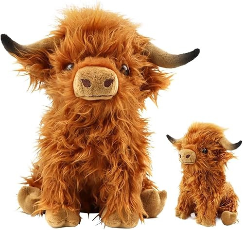 JynxtoyZeal 25cm Highland Cow Plushie,Mucca Highland Peluche, Soft Stuffed Cow Peluche Animale Doll Decorazione Per La Casa Migliori Regali Per Bambini Giocattoli