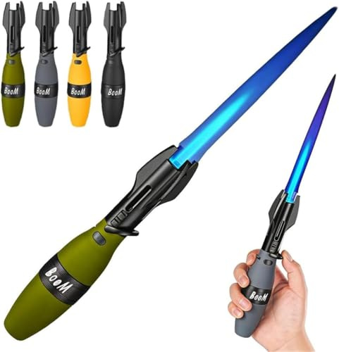 Creative Rocket Fidget Lighter, Windproof Blue Flame Torch Lighter with Safety Lock and Adjustable Blue Flame, Cool Rotation Lighters with Refillable Butane Lighters for Men BBQ Camping (Green)