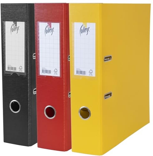 College Ordner A4 Breit – 3er Pack, 7,5 cm, Hochwertiger PP-Kunststoff Aktenordner in Schwarz-Gelb-Rot – Ideal für Bürobedarf, Schulunterlagen & DIN A4 Dokumentenmanagement