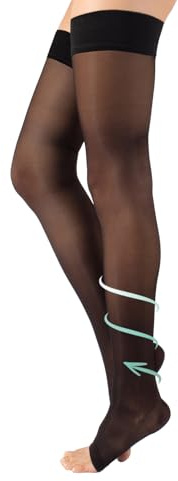 CALZITALY Bas Autofixant de Soutien Médicaux Pointe Ouverte à Compression Graduée Forte 18-22 mm/Hg | Noir, Naturel | S, M, L, XL | 140 DEN | Made in Italy (L, Noir)
