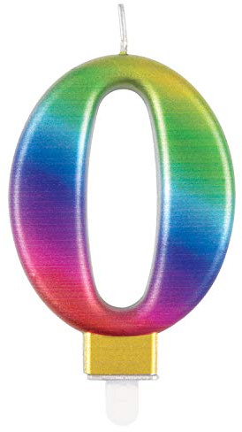 Unique Party 19630 - Vela de cumpleaños (número 0), diseño de arcoíris metálico