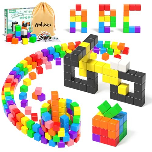 Apluses 54 PCS Magnetic Blocks, Magnetic Building Blocks for Toddlers 3+, Montessori Toys, Magnet Cubes, Preschool STEM Educational Sensory Magnet Toys for Kids Ages 3-5 Year Old Boys and Girls