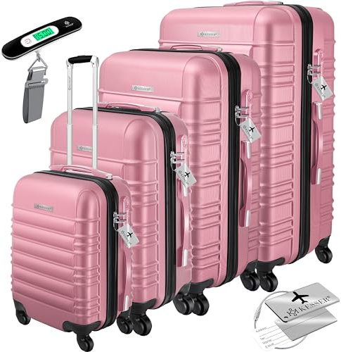 KESSER® 4tlg. Hartschalenkofferset Hartschalenkoffer Reisekoffer Set Reisekofferset Trolley Koffer 4 Rollen ABS-Hartschale Teleskopgriff Inkl. Kofferwaage + Gepäckanhänger Rollkoffer Schloss, S-M-L-XL