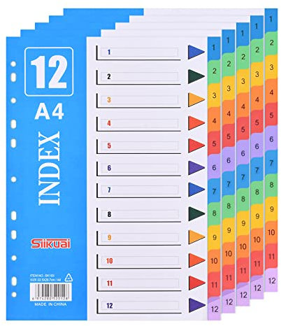5er Set Farbige Ordner-register Trennblätter für Ordner A4 Pastell, A4 Praktischem Deckblatt Karton-register überbreit Perfekt für die Ordner-Organisation im Büro, 1-12