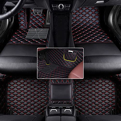 Nach Maß Auto Fussmatten PU Leder Auto Fußmatten Wasserdicht rutschfest Allwetterschutz Benutzerdefinierte Automatten für 98% Kraftfahrzeuge,2000-2024（Schwarz Rot）