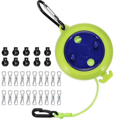 Camping Wäscheleine Ausziehbare Wäscheleine, 10 Meter Reisewäscheleine Camping, Tragbare rutschfeste Wäscheleine für Outdoor Reise Camping Zubehör, mit 10 festen Schnallen, 20 Wäscheklammern