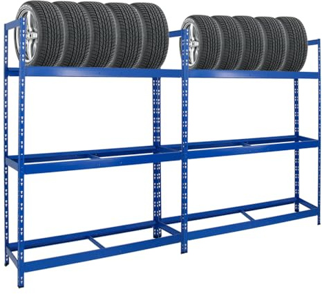 PROREGAL Mega Deal | 2X Reifenregal Tiger XL | HxBxT 200x150x45 cm | 300kg Fachlast | bis zu 36 Reifen | Blau