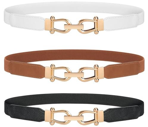 JasGood 3 Stück Skinny Elastischer Taillengürtel Dünner Damen Vintage Mode Dehnbarer Gürtel mit Goldener Schnalle