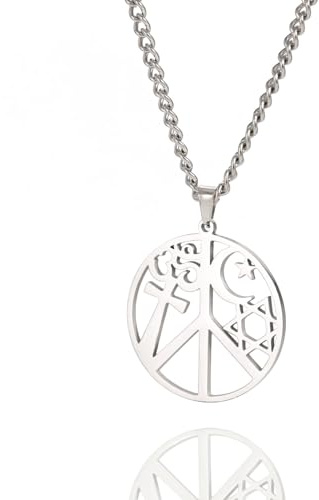 EUEAVAN Collier Coexistence en Paix Pendentif Coexist Harmony om/Étoile de David/Crescent/Yin Yang/Croix/Peace Collier Multi Religieux Spirituel pour Femmes Amulette Hommes (argent 2)