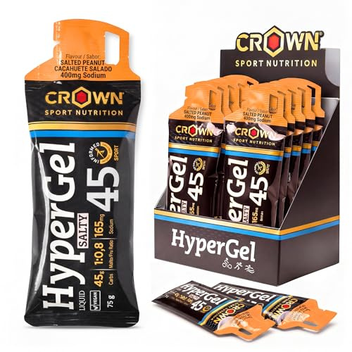 Crown Sport Nutrition HyperGel 45 | Gel énergétique avec 45 g de glucides dans un rapport de 1:0,8 + sodium (165-400 mg) | Caféiné et sans (80 mg/gel) | Texture fluide | Certifié Informed-Sport