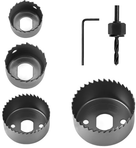 6 Pcs Hole Drill Bit Kit, Circular Hole Cutting Drill Bit, Electricians Hole Saw Sizes 3-5cm Includes Mandrel & Allen Key, Perfect for Wood Plasterboard & Plastic, Ideal for Home & Professional Use