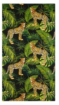 SOFFICIOSO Telo Mare Spiaggia Asciugamano Grande 100x180cm Spugna Maui Leopardi Tropical D19