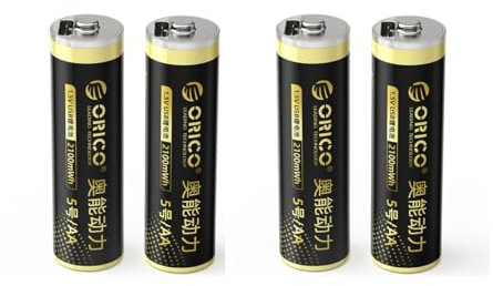 ORICO Lot de 4 piles au lithium rechargeables AA - 1,5 V - 2100 mWh - Avec port de charge de type C - Sortie de tension constante - Protection intelligente pour télécommande/jouets/appareils photo