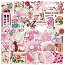 50PCS Cartoon Pink Aesthetic Stickers for Skateboard,Scrapbook,Laptop,Notebook,Computer,Suitcase,Luggage,Water Bottle,Trendy Cute Waterproof Vinyl Sticker,Girls Teens Sticker,Kawaii Graffiti Decals