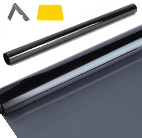 Car Window Tint Film Roll 75cm x 6m, 1% VLT Super Dark Black Heat Insulation Sun Shade Film, UV Block Glare Reduction Privacy Protection for Universal Auto Vehicles