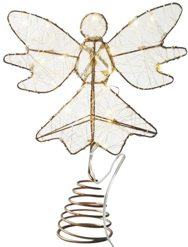 Fyrdyn Ángel para Copa del Árbol, Ángel Iluminado para Árbol Navideño, Figuras Decorativas Navideñas para Balcón Salón Dormitorio Jardín Patio Terraza