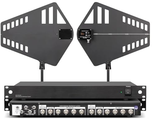 ZPBLWT UHF Wireless Microphone Signal Booster, UHF Antenna Distribution System, 2 Active Directional Antennas, 400-950MHz Frequency Range, 31 level Gain Adjustable