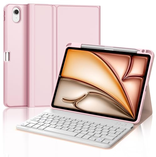 IVEOPPE Teclado Funda para iPad Air 11 M4 2026/M3 2025/M2 2024, Cover Teclado Español Ñ Bluetooth Magnética Desmontable para iPad Air 11 Pulgadas M4 2026/M3 2025/M2 2024, Rosa