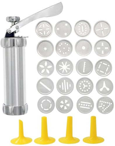 Prensa de galletas, prensa de galletas de aluminio con 20 discos y 4 boquillas, juego de bricolaje, máquina para hornear pasteles de