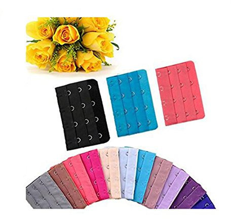 echo-ove Women Ladies Assorted Colors Bra Strap Extender Bra Extension Straps 4 Hooks 3 Rows Spacing Adjust Bra Clip Spacing Bra Extender Hooks Strap Pack of 15