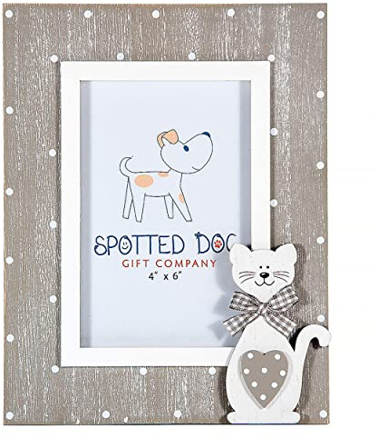 SPOTTED DOG GIFT COMPANY Bilderrahmen mit Katzenmotiv, 10x15 Haustier Fotorahmen aus Holz, Tierfotorahmen, Katze Haus Dekoration, Geschenke für Katzenliebhaber Katzenmama, Grau