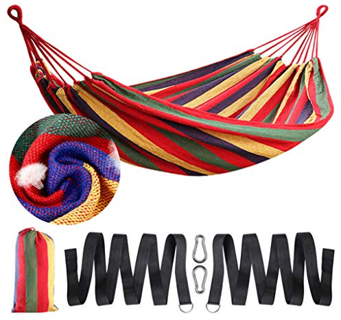 ZusFut Hamaca Colgante| Extra Larga Amplia Hamaca 275x150cm / Transpirable Algodón / 200KG Capacidad de Carga/2 Cuerdas de Nylon/Multicolor| Hamacas Jardín Hamacas Colgantes (275)