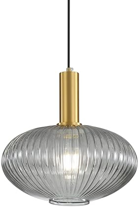 HJXDtech Moderne Vintage Glas Lampenschirm Hängeleuchten & Pendelleuchten, E27 Gold Lampenfassung, Hängelampe einflammig für Küche, Esstisch, Schlafzimmer und Wohnzimmer (Graues, 30cm)