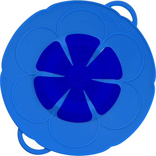 Kochblume das Original, Silikon Überkochschutz für Töpfe und Pfannen, Mikrowellen-Deckel, Spritzschutz und Dampfgar-Aufsatz | (hellblau, S | Topfgröße 14-18cm)
