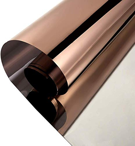 Privacy Window Film One Way Mirror Adhesive Reflective Window Tint Anti UV Heat Control Glass Film for Home and Office Daytime Privacy Protection 17.7Inch x 10Feet, Silver&Brown